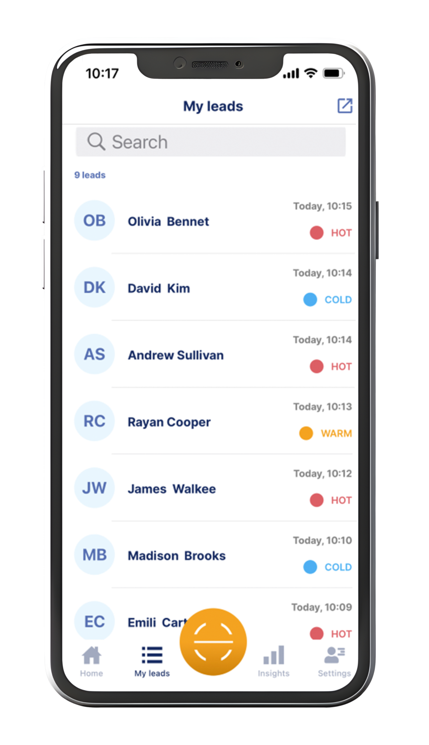 Pantalla de my leads en aplicación de Lead Retrieval