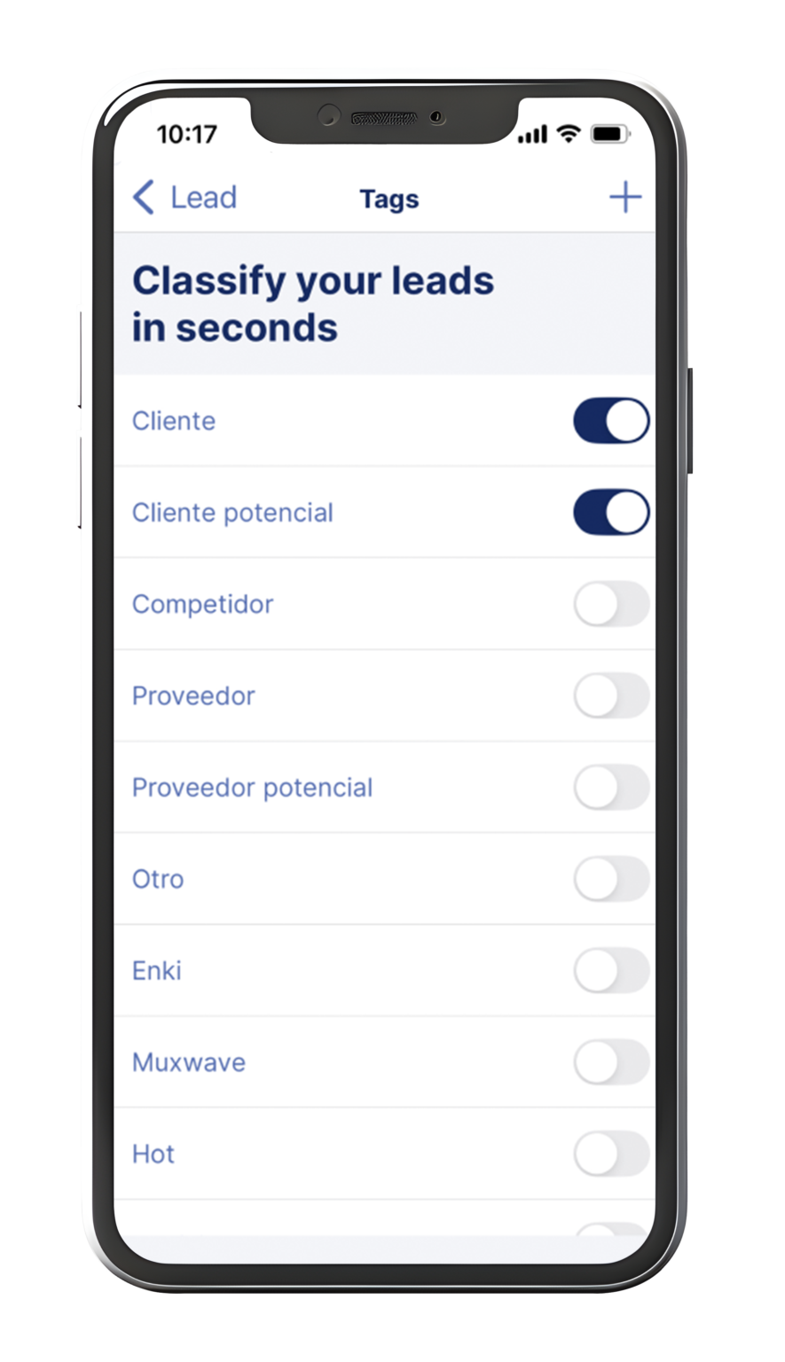 Pantalla de tags en aplicación de Lead Retrieval